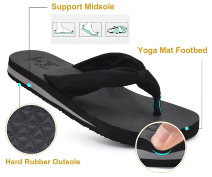 KuaiLu Flip Flops for Women with Arch Support Yoga Mat Comfortable Summer Beach Walking Thong Cushion Sandals Slip On Indoor Outdoor