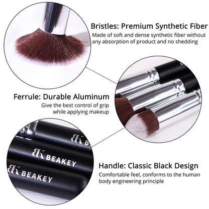 BEAKEY Makeup Brush Set Professional: Makeup Brushes for Eye and Face, Blending Brush for Foundation, Eyeshadow, Make up Brushes Pack with Case, Eye Shadow Brush for Concealer, with 2 Blender Sponge