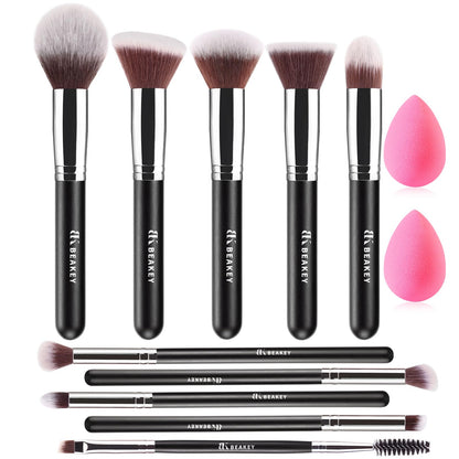 BEAKEY Makeup Brush Set Professional: Makeup Brushes for Eye and Face, Blending Brush for Foundation, Eyeshadow, Make up Brushes Pack with Case, Eye Shadow Brush for Concealer, with 2 Blender Sponge