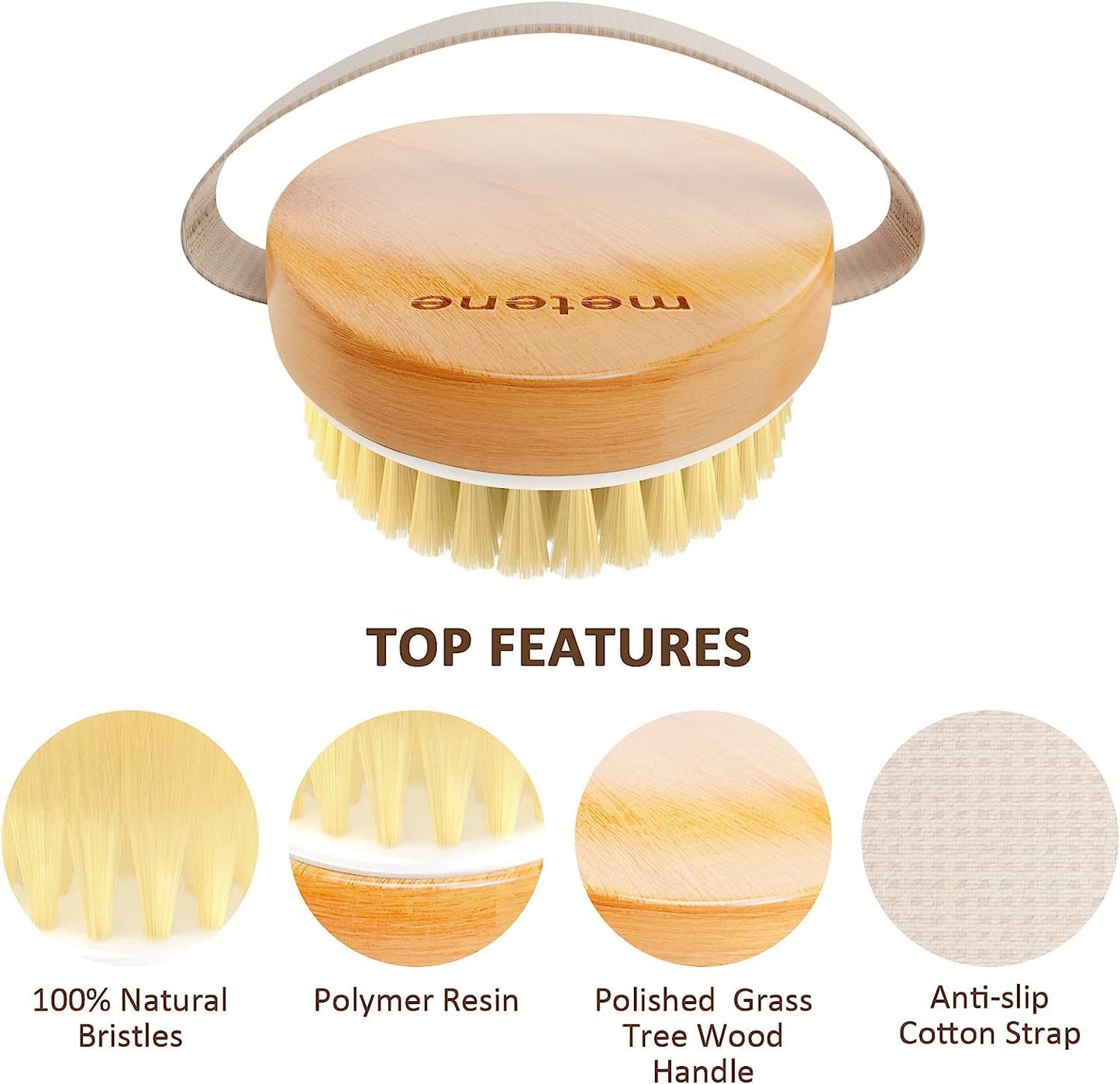 Metene Dry Brushing Body Brush, Exfoliating Body Scrubbers, Natural Bristles for Dry Skin, Improve Circulation, Stop Ingrown Hairs, Reduce Acne and Cellulite