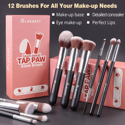 BEAKEY Makeup Brush Set Professional: Makeup Brushes for Eye and Face, Blending Brush for Foundation, Eyeshadow, Make up Brushes Pack with Case, Eye Shadow Brush for Concealer, with 2 Blender Sponge