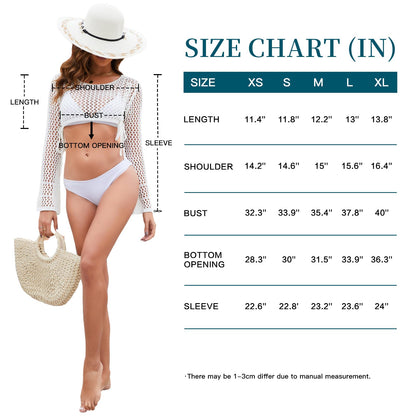 Trifabricy Beach Crochet Cover Ups for Women, Women's Sexy Long Sleeve Hollow Out Knit Tops Bikini Swimsuit Cover Up