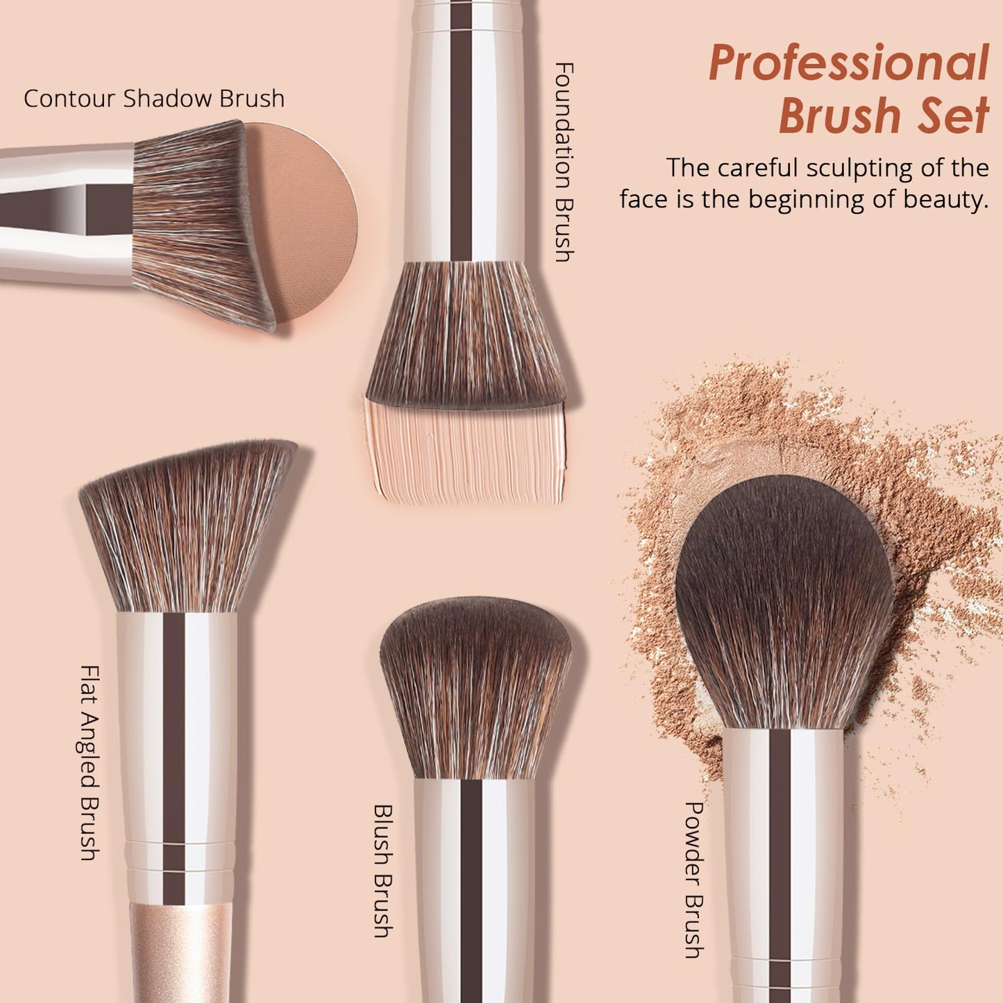 BEAKEY Makeup Brush Set Professional: Makeup Brushes for Eye and Face, Blending Brush for Foundation, Eyeshadow, Make up Brushes Pack with Case, Eye Shadow Brush for Concealer, with 2 Blender Sponge