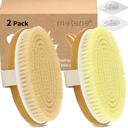 Metene Dry Brushing Body Brush, Exfoliating Body Scrubbers, Natural Bristles for Dry Skin, Improve Circulation, Stop Ingrown Hairs, Reduce Acne and Cellulite