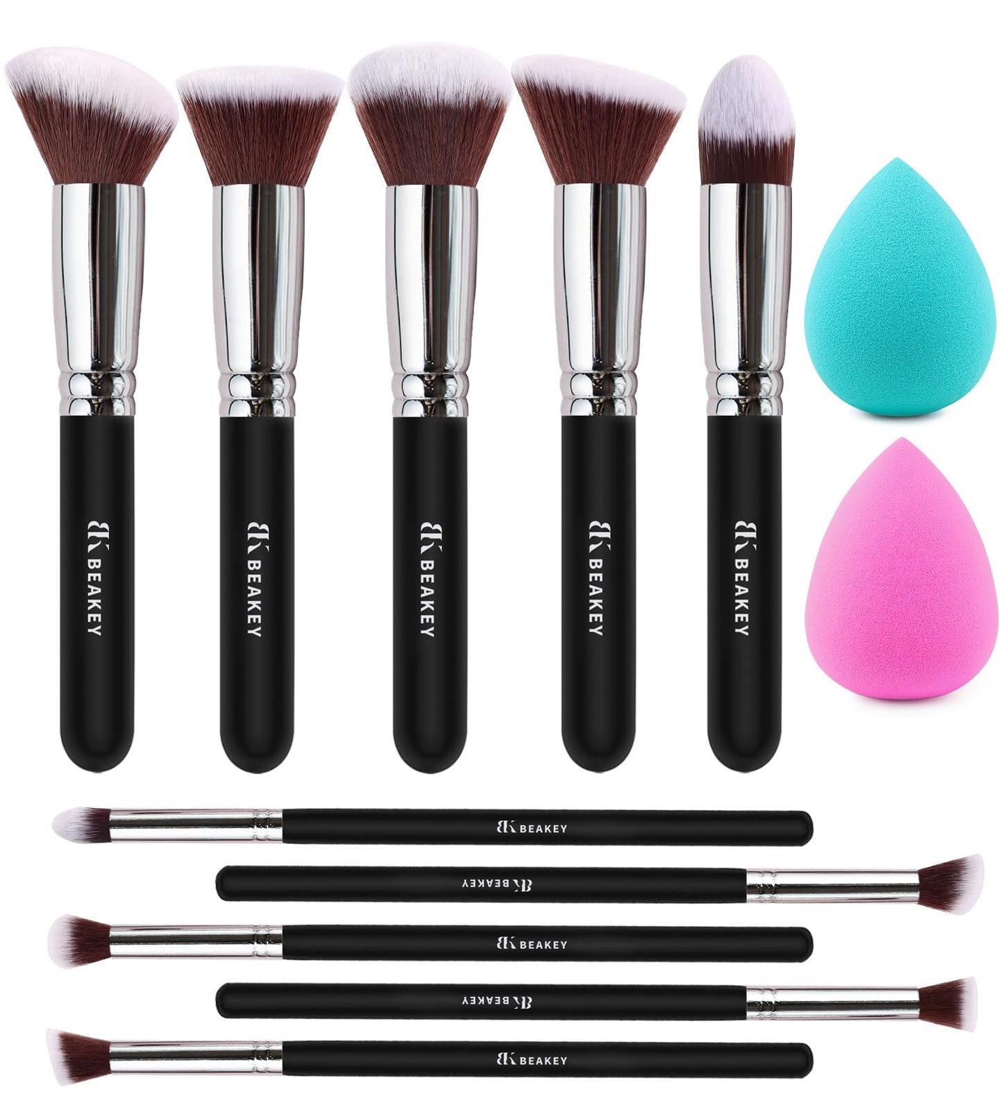 BEAKEY Makeup Brush Set Professional: Makeup Brushes for Eye and Face, Blending Brush for Foundation, Eyeshadow, Make up Brushes Pack with Case, Eye Shadow Brush for Concealer, with 2 Blender Sponge