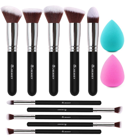 BEAKEY Makeup Brush Set Professional: Makeup Brushes for Eye and Face, Blending Brush for Foundation, Eyeshadow, Make up Brushes Pack with Case, Eye Shadow Brush for Concealer, with 2 Blender Sponge