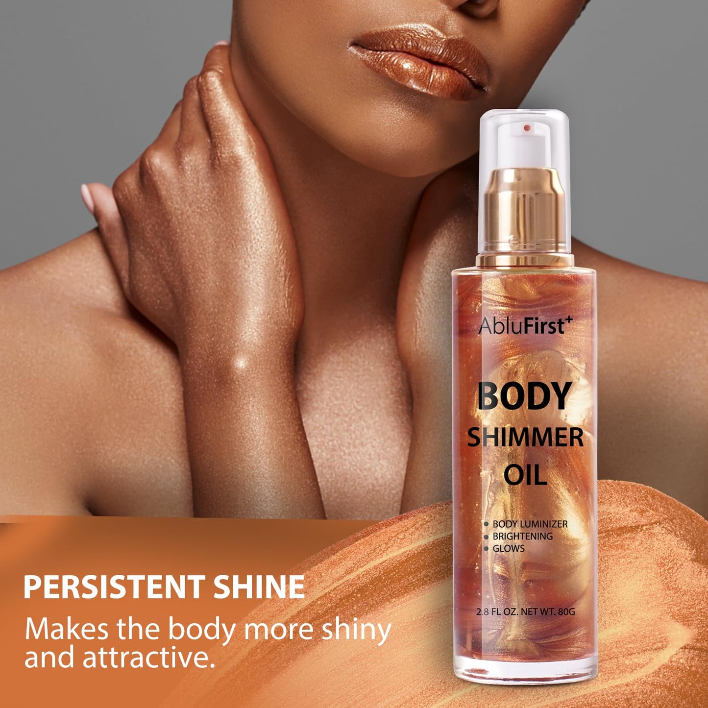 Shimmer Body Oil 4 Colors Summer Body Glitter Moisturizing Light Shimmer Glow Non-Sticky Summer Body Luminizer and Illuminator Smooth (2.8 Fl Oz (Pack of 1), Gold)