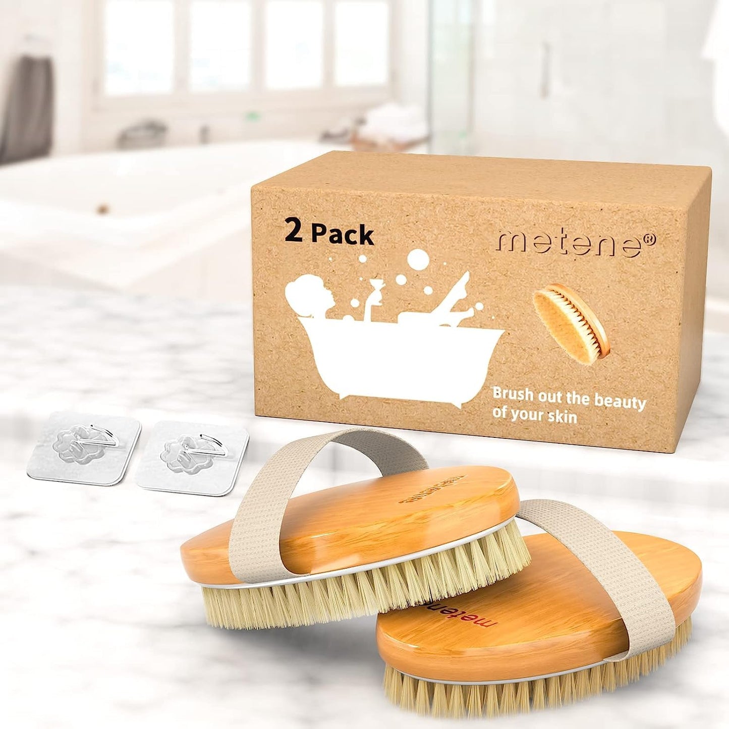 Metene Dry Brushing Body Brush, Exfoliating Body Scrubbers, Natural Bristles for Dry Skin, Improve Circulation, Stop Ingrown Hairs, Reduce Acne and Cellulite