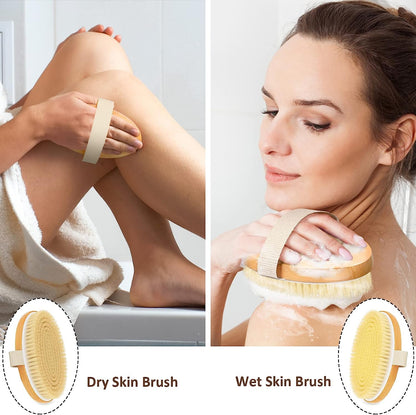 Metene Dry Brushing Body Brush, Exfoliating Body Scrubbers, Natural Bristles for Dry Skin, Improve Circulation, Stop Ingrown Hairs, Reduce Acne and Cellulite