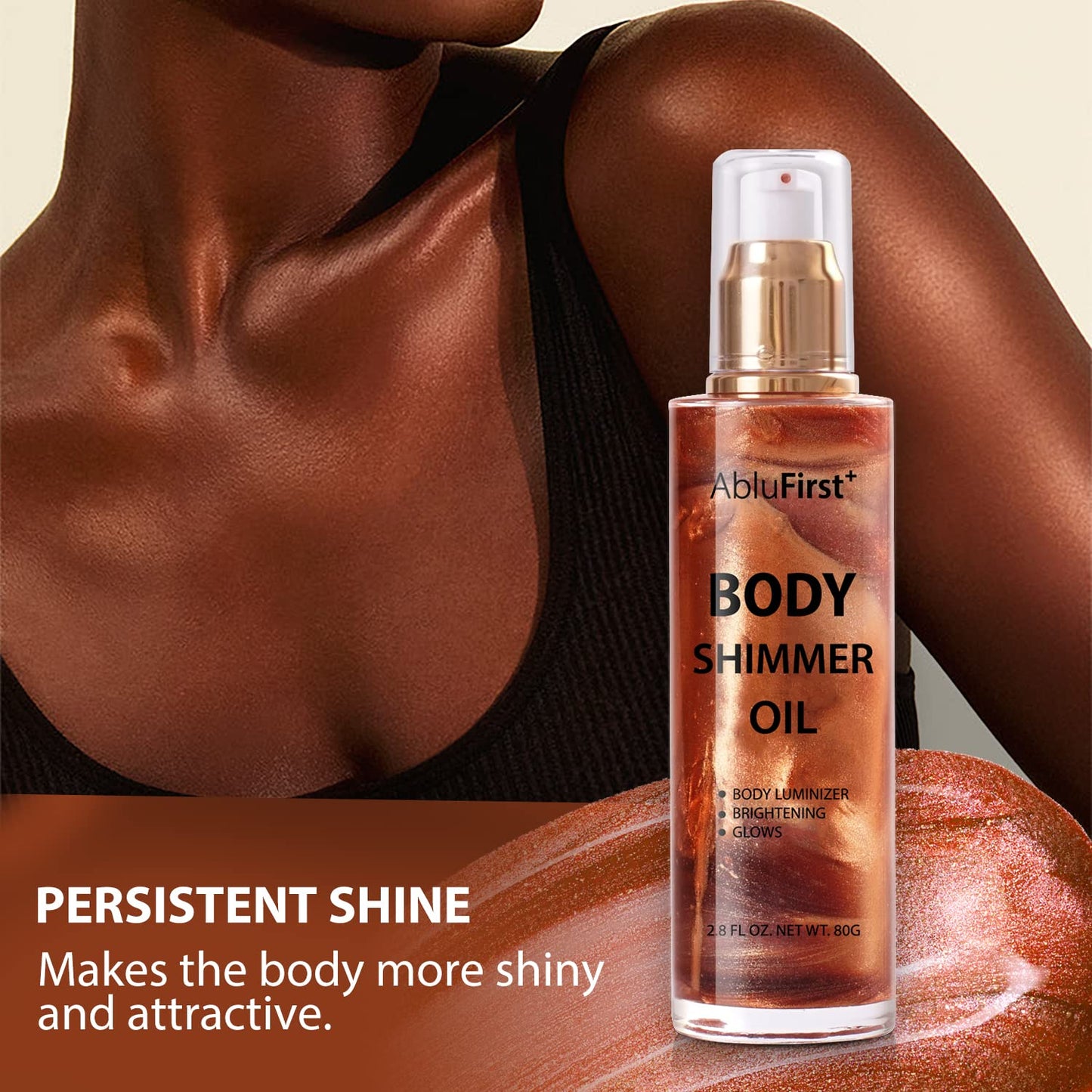 Shimmer Body Oil 4 Colors Summer Body Glitter Moisturizing Light Shimmer Glow Non-Sticky Summer Body Luminizer and Illuminator Smooth (2.8 Fl Oz (Pack of 1), Gold)