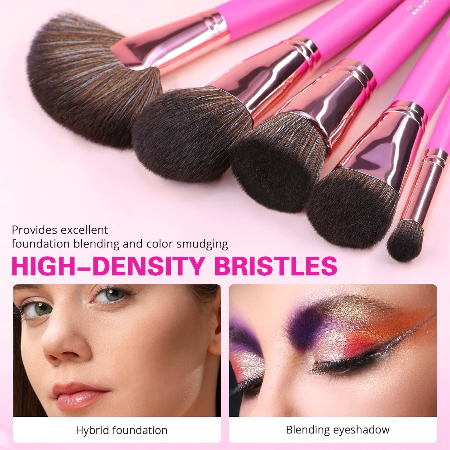 BEAKEY Makeup Brush Set Professional: Makeup Brushes for Eye and Face, Blending Brush for Foundation, Eyeshadow, Make up Brushes Pack with Case, Eye Shadow Brush for Concealer, with 2 Blender Sponge