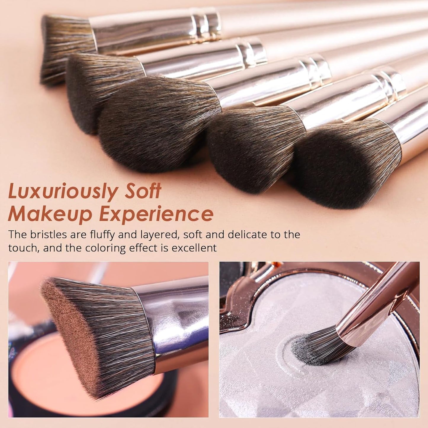 BEAKEY Makeup Brush Set Professional: Makeup Brushes for Eye and Face, Blending Brush for Foundation, Eyeshadow, Make up Brushes Pack with Case, Eye Shadow Brush for Concealer, with 2 Blender Sponge