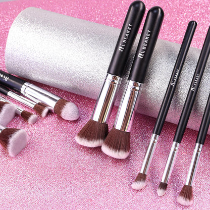 BEAKEY Makeup Brush Set Professional: Makeup Brushes for Eye and Face, Blending Brush for Foundation, Eyeshadow, Make up Brushes Pack with Case, Eye Shadow Brush for Concealer, with 2 Blender Sponge